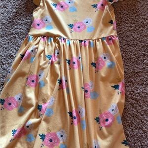 Girls Yellow Floral Cotton-Blend Dress with Pink Blooms